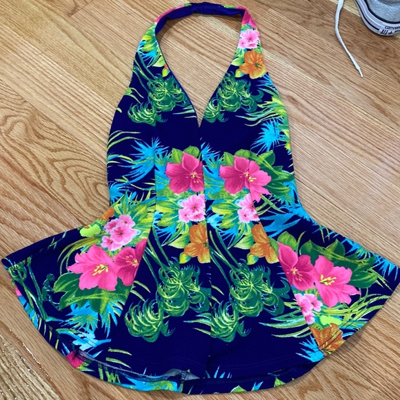 Tropical floral peplum halter top - Picture 1 of 2